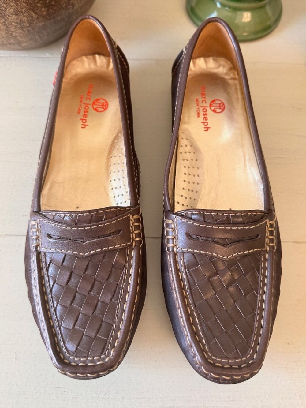 Marc Joseph Women's brown woven leather loafers-EUC